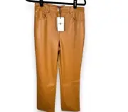 NEW 7 For All Mankind Faux Leather Wide Leg Cropped Pants in Camel Sz Large