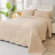 Cmfshape 100% Cotton Quilt King Size-Beige Bedspread 106"x96"-Coin Pattern Bedding Set 3 Pieces-Pre-Washed Lightweight Microfiber Coverlet-Suitable for Bed,Couch,Quilt Blanket All Seasons