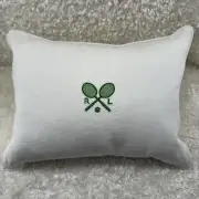 Ralph Lauren ASHBY White Throw Pillow Green Embroidered Tennis Initials