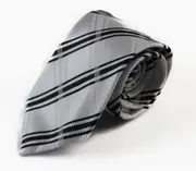 Mens White & Black Plaid Striped Patterned 8Cm Neck Tie