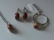 Kennedy Range Mookaite & White Topaz Ring Size 7.5, Earrings & Pendant in Sterli