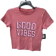 Charlotte Russe Crop Top with Print Good Vibes. Dusky Rose Size M