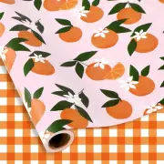 Orange Plaid Wrapping Paper -Mini Roll- 17In X 32.8Ft Summer Fruit Flower Pink W