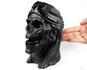 6.9" Black Obsidian Hand Carved Crystal Mummy Skull Sculpture, Crystal Healing