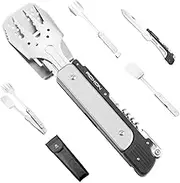 ROXON 6-in-1 BBQ Multi Tool Detachable and Foldable Grill Tool Set with Spatula, Fork, Barbecue Tongs, Bottle Opener Portable Grilling Multitool for Backyard Grilling, BBQ and Camping