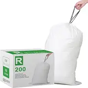 Simplelisa Code R Trash Bags Compatible with Simplehuman Code R Custom Fit Drawstring Trash Bags | 200 Count (Pack of 1) | 1.2 Mil | Heavy Duty White Garbage Liners 2.6 Gallon / 10 Liter