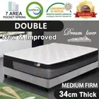 Double Size Mattress Bed Euro top Pocket Spring Foam Chiropractic 34CM Thick