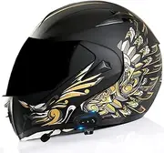 Bluetooth Integrated Modular Full Face Motorcycle Helmet DOT/ECE Certified Motorcycle Helmet with Dual Visor Mirrors Comfortable and Durable for Adult Motocross