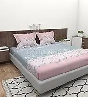 Everlush 300TC Glace Cotton Elastic Fitted Bedsheets Double King Size Bedsheets with 2 Pillow Covers- 72" X 78" (Pink Flower)