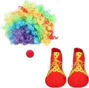 Yardenfun 1 Set Clown Makeup Props Wig Clown Nose Performance Props Clown Shoe Clown Dress up Fabric Colorful