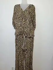 Nina Leonard 2 Piece Set, Pants and Blouse Leopard Print Size L