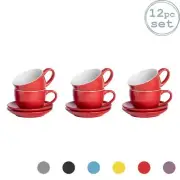 Argon Tableware Coloured Coffee Cup & Saucer Set - Red - 250ml - 12pc