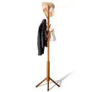 Coat Rack freestanding Stand Bamboo Wooden Coat Tree 8 Hooks 3 Adjustable Sta...