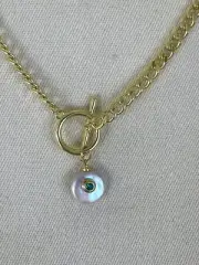 Toggle Necklace with Coin Pearl Drop with Emerald Green Crystal NWT