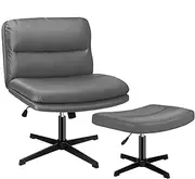 ALFORDSON Ergonomic Armless Criss-Cross Desk Chair with Ottoman, Mid-Back Design, Height Adjust, Tilt & Swivel, Max Capacity 180kg, Pax Pro Grey