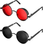 [PROUDDEMON] Retro Gothic Steampunk Sunglasses for Women Men Round Lens Metal Frame