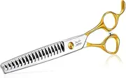 JASON 7.5" 18-Teeth Chunkers Shears for Dogs Cats Grooming Texturizing Blending Thinning Scissor Pets Trimming Kit Sharp Gold Shear for Right Handed Groomers