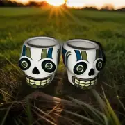 Skull Ceramic Cups/Mi Campo Tequila. Set Of 2. New