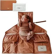 BEN & ELLIE BABY Nappy Change Mat Set with Refillable Wipes Case - Portable Nappy Changing Mat, Waterproof Baby Change Pad for Travel - (Montana TAN Nappy Clutch with Maxi Mint Wipes CASE)