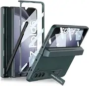 Leather Hinged All-Inclusive Phone Case for Samsung Galaxy Z Fold 5, Magnetic Flip Phone Shell with Bracket for Z Fold5, Pen Box Anti-Fall Cover (Green, for Fold 5)