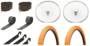 26" Chrome 144 Spoke Front and Coaster Wheel & two Tire Orange/Orange w tubes