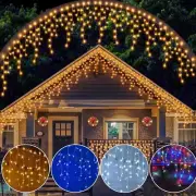 96 LED Hanging Icicle Curtain Lights Outdoor Garden Xmas String Wedding Lamp US