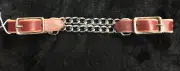 Custom made Adjustable DOUBLE LOOP BURGUNDY LEATHER CURB CHAIN Adjusts 7 1/2-10"