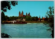 SPEYER View over the Rhine Tugboat Ship Magdeburg Vintage Postcard