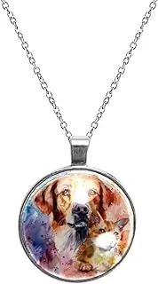 [Diusye] Necklaces for Women, Watercolor Labrador and Cat Print Stainless Steel Pendant Necklace Jewelry Birthday Anniversary Wife Girls Friends Gift
