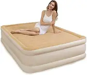 Air Mattress with Built in Pump - Queen Size Double-High Inflatable Mattress with Flocked Top - Easy Inflate, Waterproof, Portable Blow Up Bed for Camping & Travel