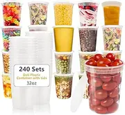 240 Sets 32 oz BPA-Free Plastic Deli Food Storage Containers with Lids Soup Containers with Lids – Airtight, Leakproof, Microwave/Freezer/Dishwasher Safe, Great for Meal Prep, Leftovers, and Takeout
