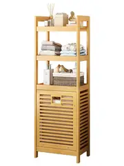 Bamboo 2-in-1 Laundry Hamper Side Table with 2 Shelves and Clothes Basket