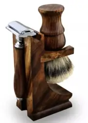 3PC Wooden Shaving Set For Men's. Synthetic Hair Brush DE Safety Razor Gift Man