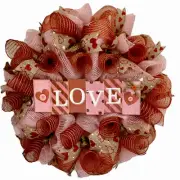Burlap Valentines Day Wreath With Love Block Letters Handmade Deco Mesh