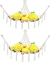 2-piece toy hammock, plush animal storage, bohemian toy storage, oversized soft hanger, triangular hammock display rack bohemian tassel mesh bag