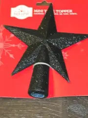 Holiday Time Mini Christmas Tree Topper Star Glitter Black Plastic Halloween New