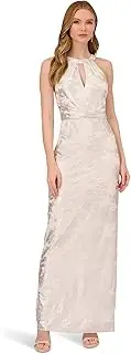 [Adrianna Papell] Women's Halter Foil Mesh Gown