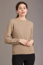 McDonald Possum Merino Womens Crew Neck Jersey with Lace Detail Mocha