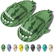 [Jfxgjuv] Shark Slides Kids, Shark Slippers Kids, Boys Girls Cloud Shark Slides Non-Slip Novelty Open Toe Sandals Thick Sole Beach Pool Shoes Shower Sandals, Green, 11 Little Kid