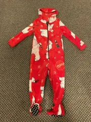 Coca-Cola Coke Fleece Toddler One Piece Pajamas With Hood XS 4/5 New With Tags