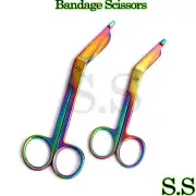 Set Of 2 Lister Bandage Scissors 5.5" + 4.5" Multi Rainbow Titanium Color