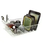 MegaChef 17.5 Inch White Single Level Dish Rack with 14 Plate Positioners and a