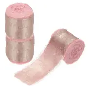 Shimmery Chiffon Ribbon,3 Roll 1.5''×15 Yard Metallic Frayed Fringe, Light Pink
