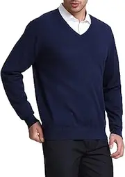 [Kallspin] Men's Wool Blended V Neck Jumper Sweaters Lightweight Warm Knitted Relaxed Fit Pullovers