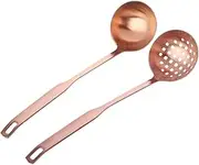 (Rose Gold) - Buyer Star 2 Pcs Soup Ladle Colander, Rose Gold Frosting Flatware Cookware Serving Long Handle Steel Slotted Spoon Cooking Utensil Set for Hotpot.18/10 Stainless Steel