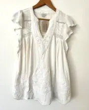 SUNDANCE CATALOG Felicity Flutter Embroidered Top SMALL Orig $108