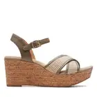 Clarks Womens Elleri Plum Green Leather Casual Wedge Sandals Shoes