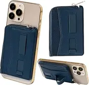 pitang(ピタング) Pitan Men's Magsafe Card Case, Wallet, L-Shaped Zipper, Smartphone Stand, Smartphone Grip Function, Card Storage, Navy