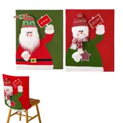 2pcs Christmas Chair Cover Santa Snowman Dining Removable Chair Back Cover for Xmas Home Holiday Decoration-Santa Claus and Snowman