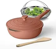 Always Nonstick Multipurpose Saute pan,All-in-One Pan,Large Skillet with Strainer,Deep Frying Pan with Lid(11-inch), PFOA Free non stick chef’s pan,Dishwasher and Oven Safe (Terracotta), 4pc